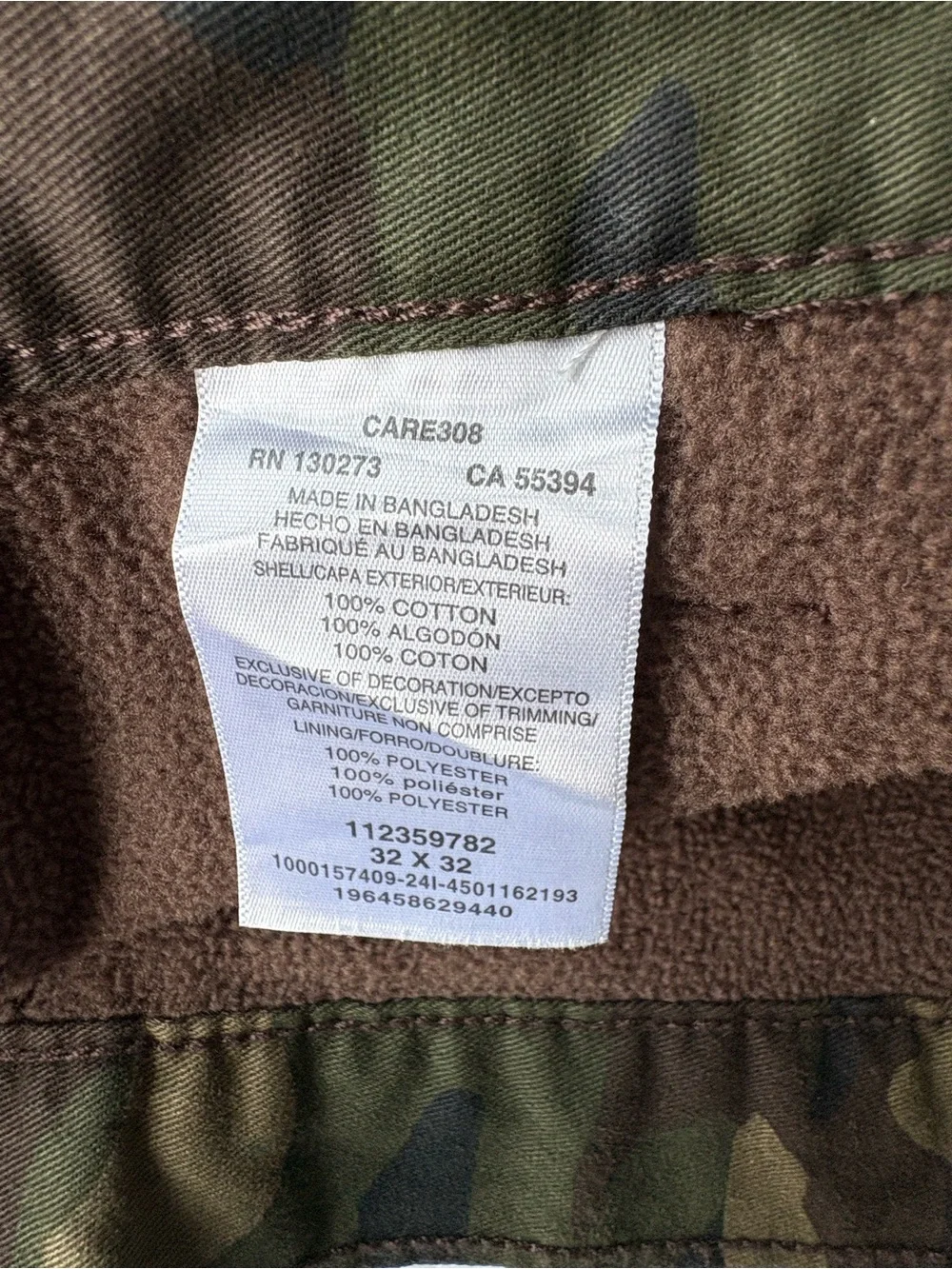 Wrangler Camo Fleece Lined Cargo Pants